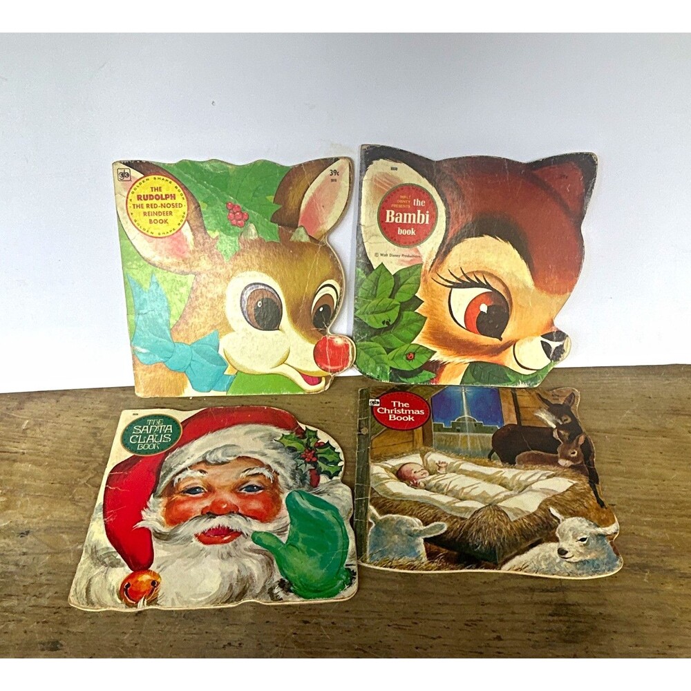 Lot of 4 Vintage Golden Shape Books Christmas Rudolph Santa Bambi 1970s/1980s